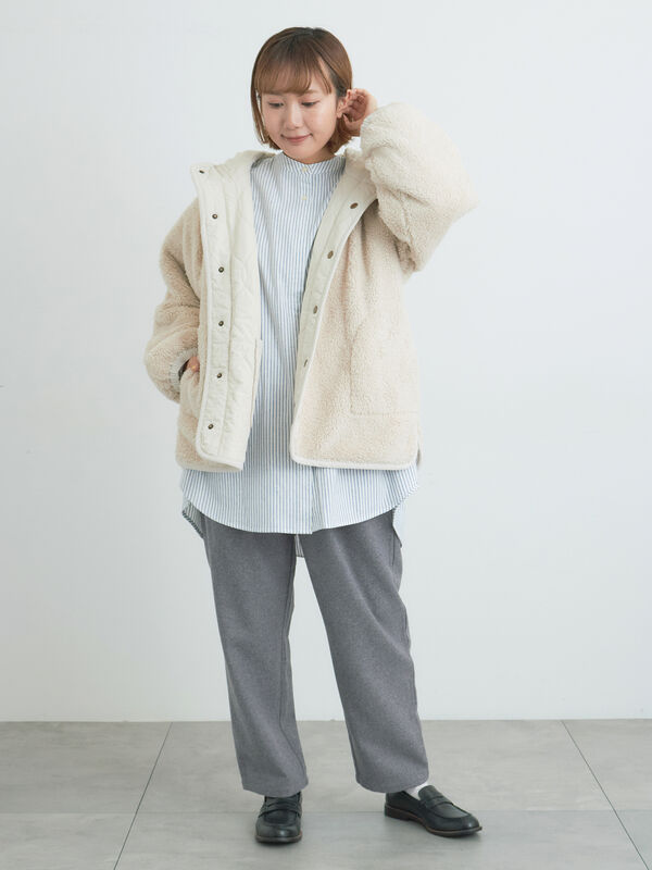 セール】 リバーシブルボアブルゾン（ブラック/グリーン/カーキ/キナリ