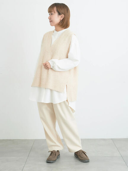 Vネックリブベスト（チャコールグレー/ベージュ/キナリ）｜Samansa Mos2（サマンサ モスモス）通販
