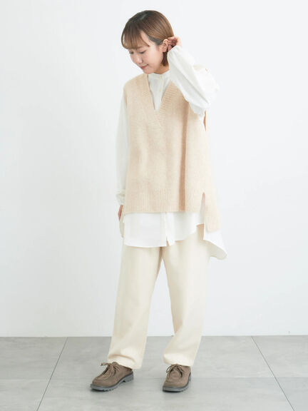 Vネックリブベスト（チャコールグレー/ベージュ/キナリ）｜Samansa Mos2（サマンサ モスモス）通販