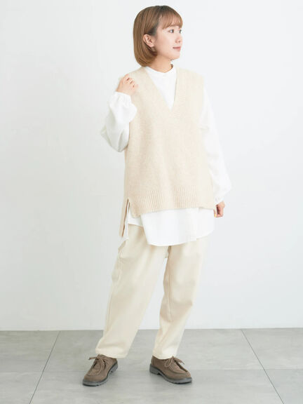Vネックリブベスト（チャコールグレー/ベージュ/キナリ）｜Samansa Mos2（サマンサ モスモス）通販