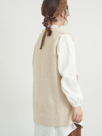 Vネックリブベスト（チャコールグレー/ベージュ/キナリ）｜Samansa Mos2（サマンサ モスモス）通販