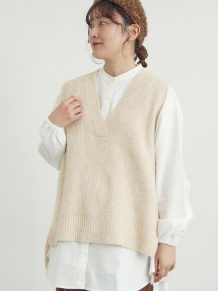 Vネックリブベスト（チャコールグレー/ベージュ/キナリ）｜Samansa Mos2（サマンサ モスモス）通販