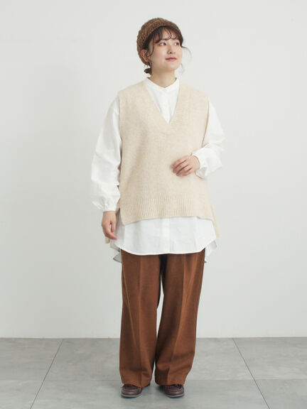 Vネックリブベスト（チャコールグレー/ベージュ/キナリ）｜Samansa Mos2（サマンサ モスモス）通販