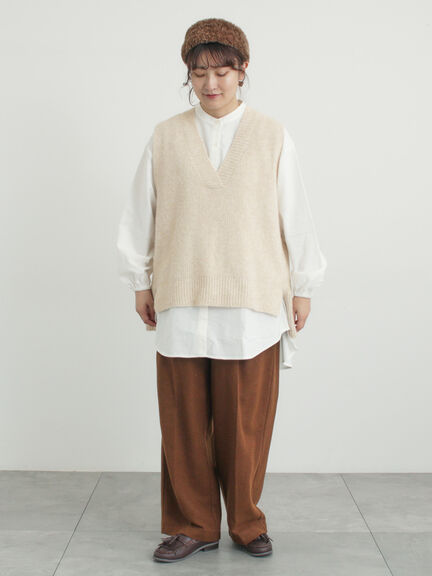 Vネックリブベスト（チャコールグレー/ベージュ/キナリ）｜Samansa Mos2（サマンサ モスモス）通販