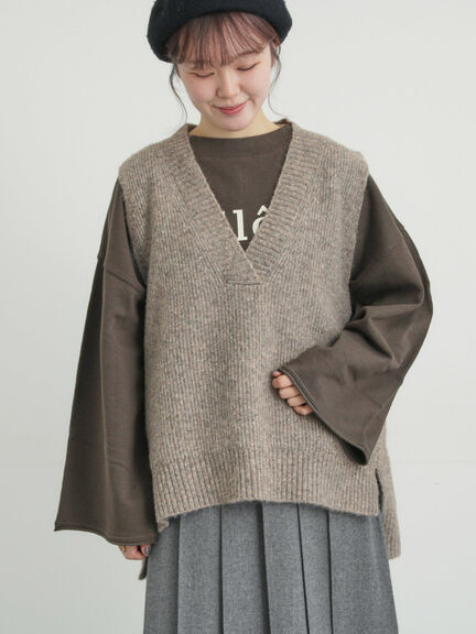 Vネックリブベスト（チャコールグレー/ベージュ/キナリ）｜Samansa Mos2（サマンサ モスモス）通販