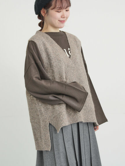 Vネックリブベスト（チャコールグレー/ベージュ/キナリ）｜Samansa Mos2（サマンサ モスモス）通販