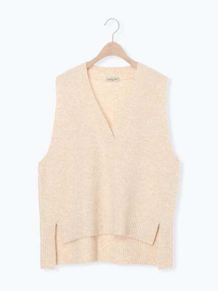 Vネックリブベスト（チャコールグレー/ベージュ/キナリ）｜Samansa Mos2（サマンサ モスモス）通販