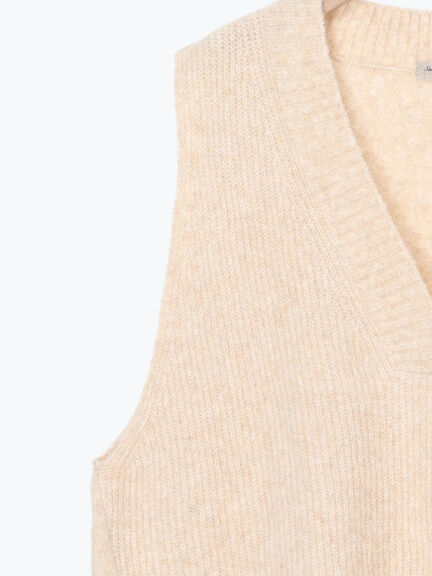 Vネックリブベスト（チャコールグレー/ベージュ/キナリ）｜Samansa Mos2（サマンサ モスモス）通販
