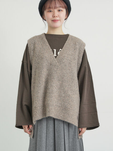 Vネックリブベスト（チャコールグレー/ベージュ/キナリ）｜Samansa Mos2（サマンサ モスモス）通販