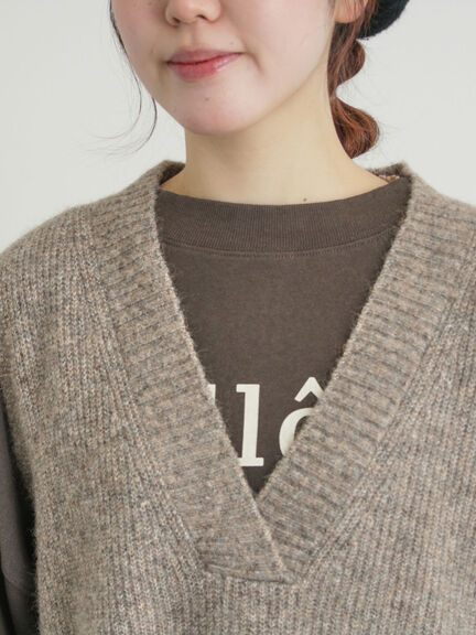 Vネックリブベスト（チャコールグレー/ベージュ/キナリ）｜Samansa Mos2（サマンサ モスモス）通販