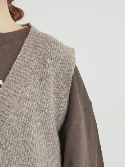 Vネックリブベスト（チャコールグレー/ベージュ/キナリ）｜Samansa Mos2（サマンサ モスモス）通販