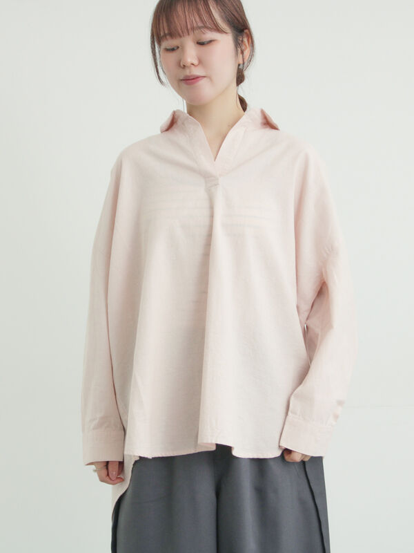 セール】 後ろボタンスキッパーチュニック（オフホワイト