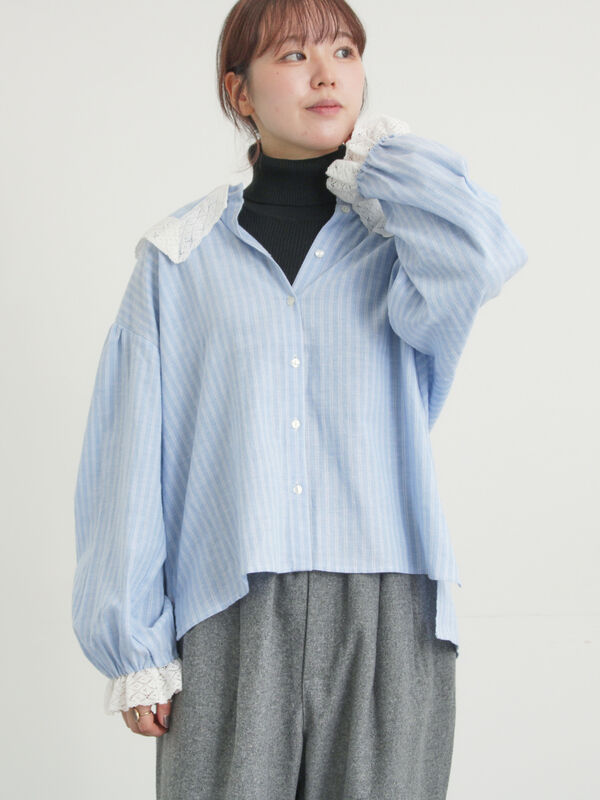 【2WAY】レースBig襟取り外しブラウス（ブルー）｜Samansa Mos2（サマンサ モスモス）通販