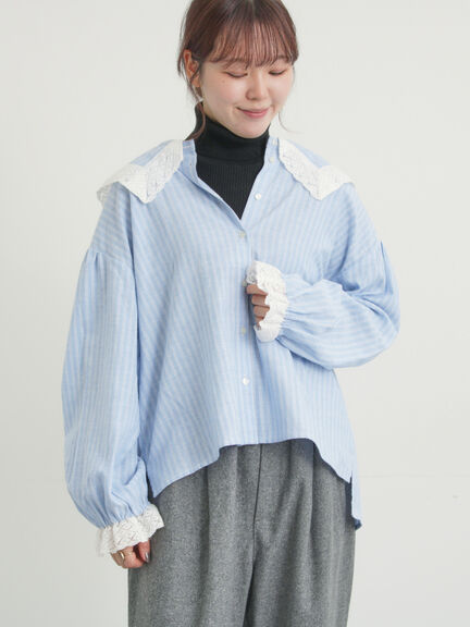 【2WAY】レースBig襟取り外しブラウス（オフホワイト/ブラック/モカ/ブルー）｜Samansa Mos2（サマンサ モスモス）通販