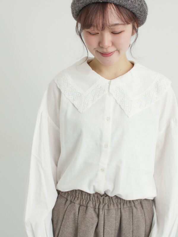 セール】 【2WAY】レースBig襟取り外しブラウス（オフホワイト