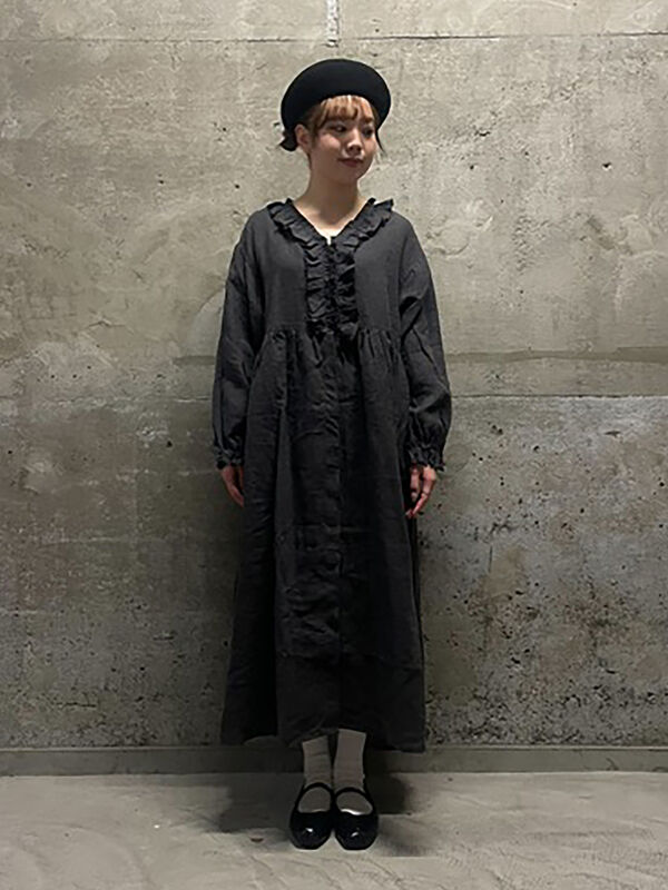 立川店/EC限定】リネンブロッサムワンピース（チャコールグレー/モカ