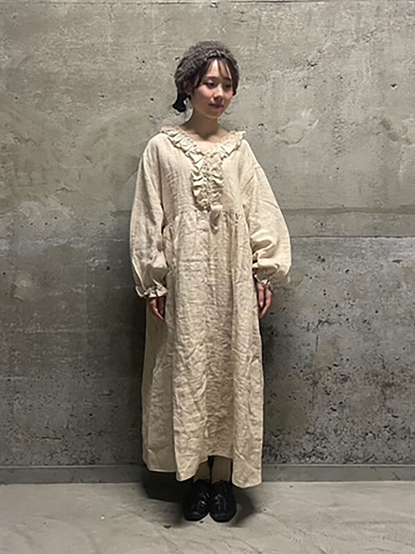 立川店/EC限定】リネンブロッサムワンピース（チャコールグレー/モカ