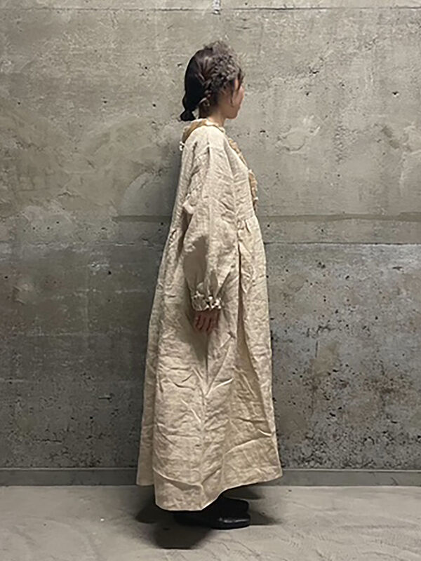 立川店/EC限定】リネンブロッサムワンピース（チャコールグレー/モカ