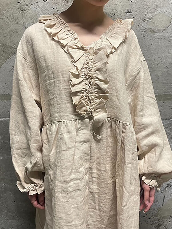 立川店/EC限定】リネンブロッサムワンピース（チャコールグレー/モカ