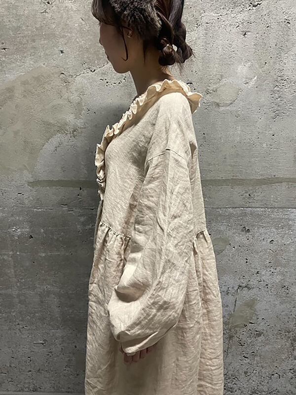 立川店/EC限定】リネンブロッサムワンピース（チャコールグレー/モカ