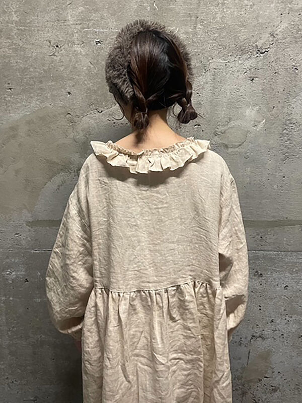 立川店/EC限定】リネンブロッサムワンピース（チャコールグレー/モカ