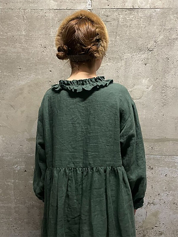 立川店/EC限定】リネンブロッサムワンピース（チャコールグレー/モカ