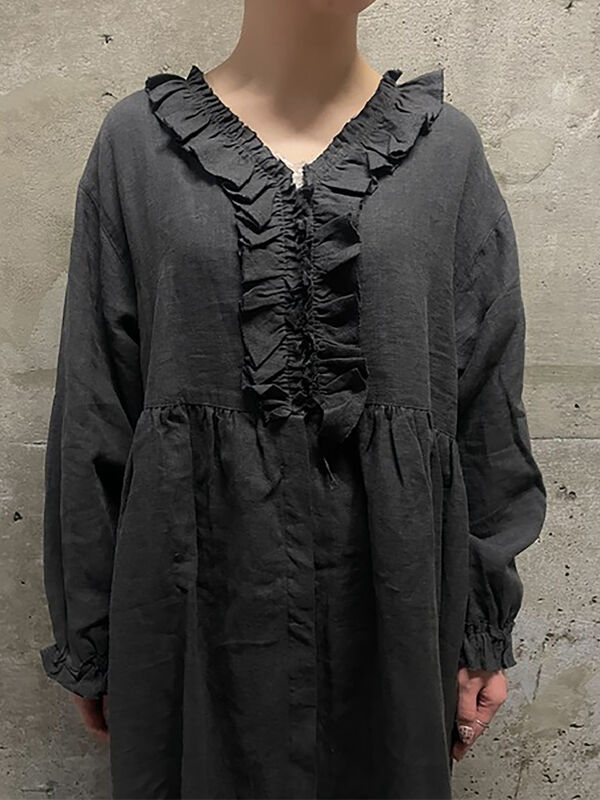 立川店/EC限定】リネンブロッサムワンピース（チャコールグレー/モカ