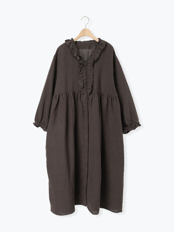 立川店/EC限定】リネンブロッサムワンピース（チャコールグレー/モカ