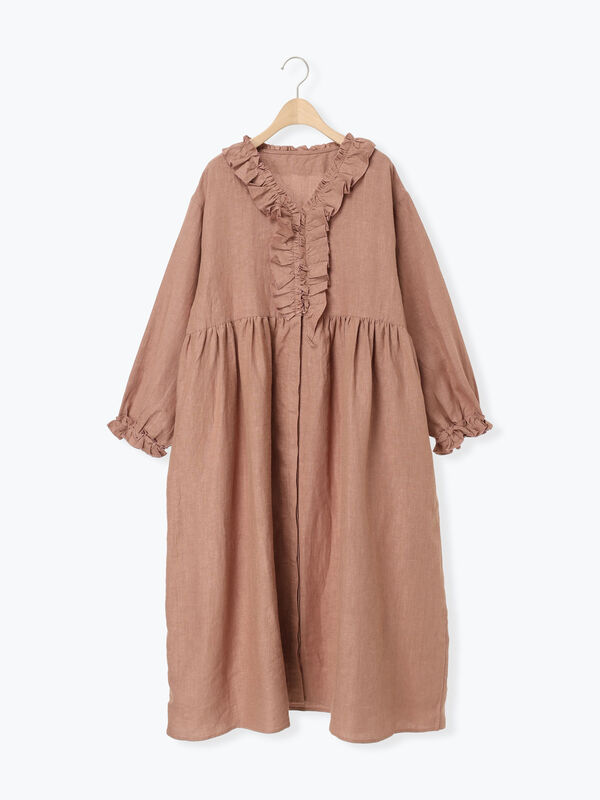 立川店/EC限定】リネンブロッサムワンピース（チャコールグレー/モカ