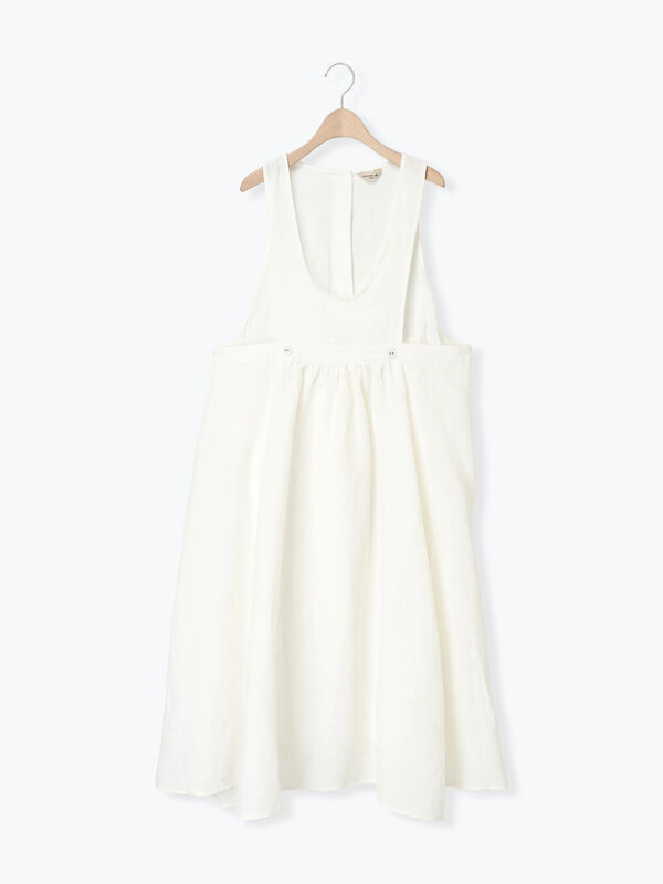 立川店/EC限定】リネンエプロンワンピース（オフホワイト