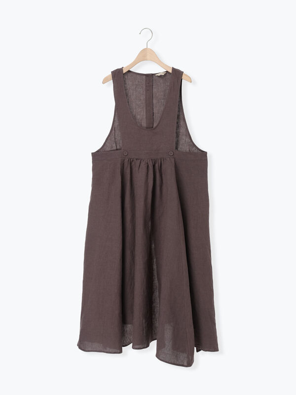ルミネ立川店限定商品　復刻リネンエプロンワンピース　ダークブラウン 立川店/EC限定】リネンエプロンワンピース（オフホワイト