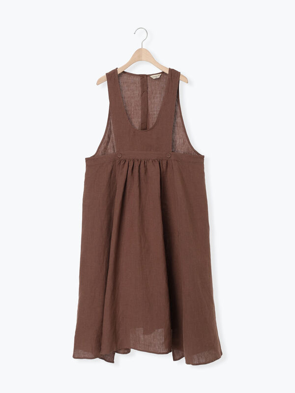 立川店/EC限定】リネンエプロンワンピース（オフホワイト