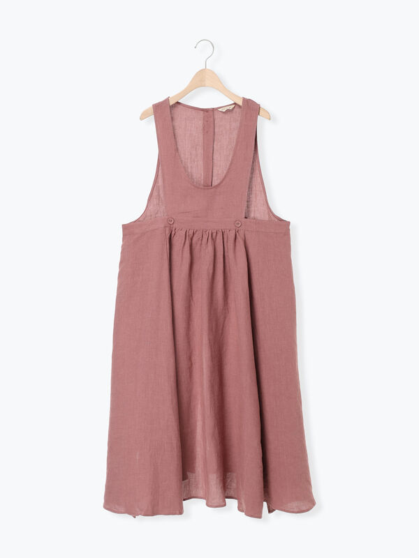 立川店/EC限定】リネンエプロンワンピース（オフホワイト