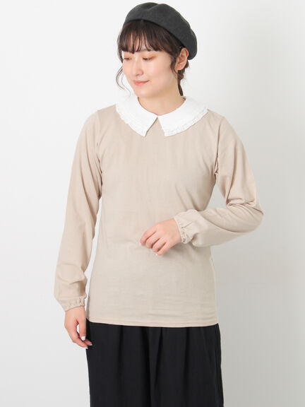 ドビーフリル襟カットソー（オフホワイト/ブラック/ベージュ）｜Samansa Mos2（サマンサ モスモス）通販