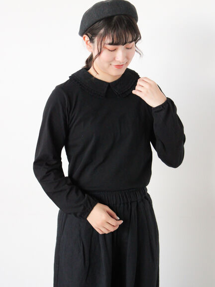 ドビーフリル襟カットソー（オフホワイト/ブラック/ベージュ）｜Samansa Mos2（サマンサ モスモス）通販