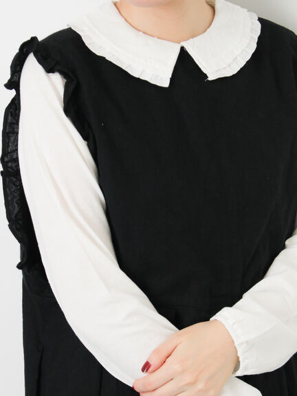 ドビーフリル襟カットソー（オフホワイト/ブラック/ベージュ）｜Samansa Mos2（サマンサ モスモス）通販