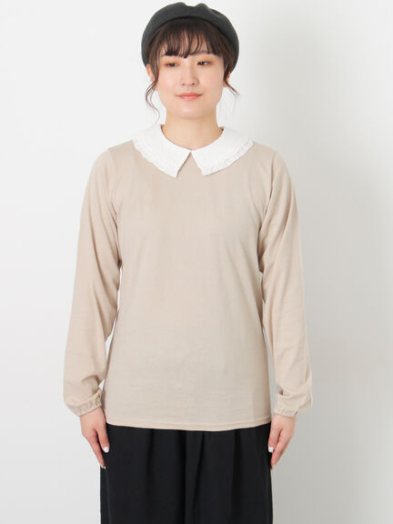 ドビーフリル襟カットソー（オフホワイト/ブラック/ベージュ）｜Samansa Mos2（サマンサ モスモス）通販