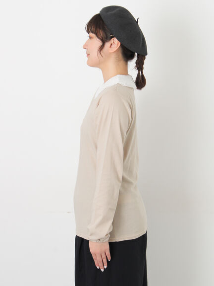 ドビーフリル襟カットソー（オフホワイト/ブラック/ベージュ）｜Samansa Mos2（サマンサ モスモス）通販