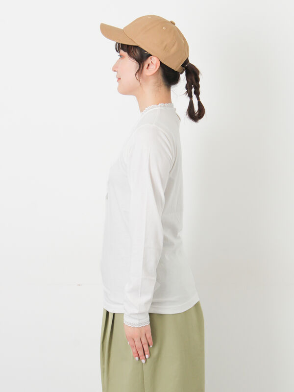 パーツレース貼りカットソー（オフホワイト/ブラック/ベージュ