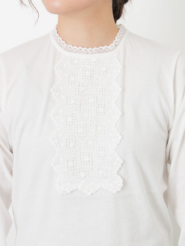 パーツレース貼りカットソー（オフホワイト/ブラック/ベージュ