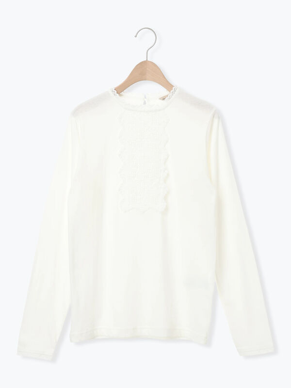 パーツレース貼りカットソー（オフホワイト/ブラック/ベージュ