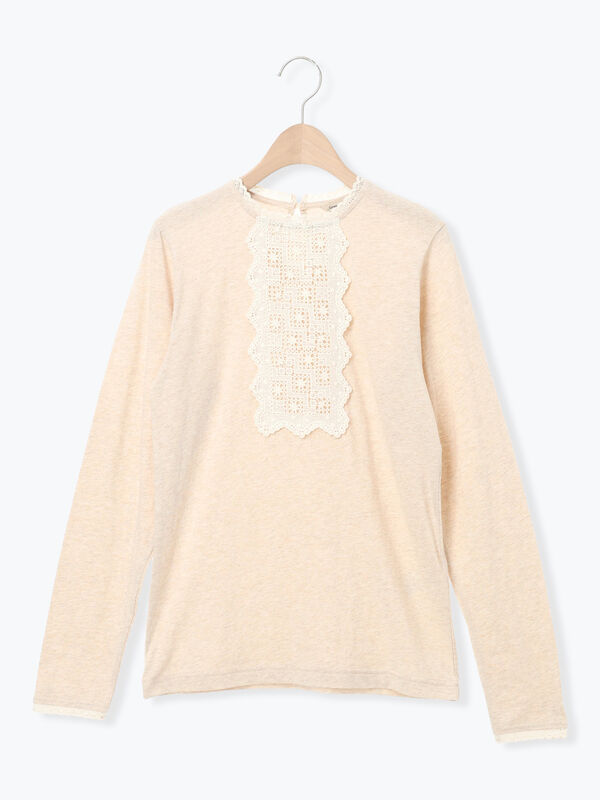 パーツレース貼りカットソー（オフホワイト/ブラック/ベージュ