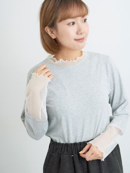 ドットチュール切り替えカットソー（オフホワイト/グレー/ブラック）｜Samansa Mos2（サマンサ モスモス）通販