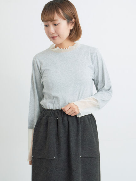 ドットチュール切り替えカットソー（オフホワイト/グレー/ブラック）｜Samansa Mos2（サマンサ モスモス）通販