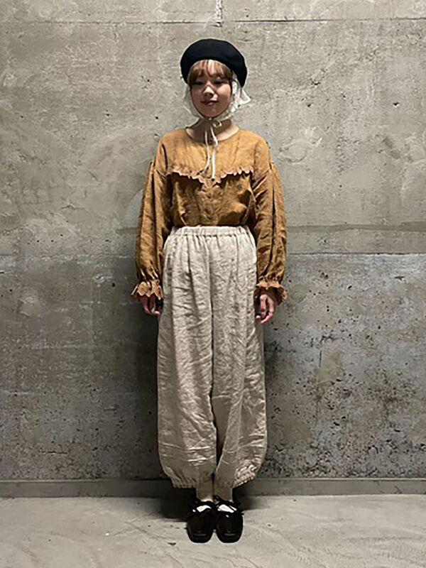 立川店/EC限定】リネンルナポケットフリルパンツ（ブラック/ベージュ