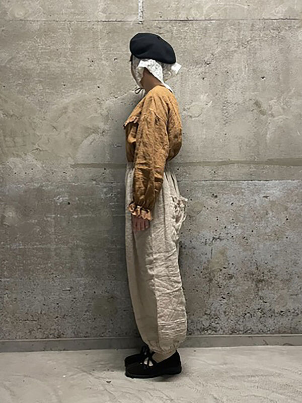 立川店/EC限定】リネンルナポケットフリルパンツ（ブラック/ベージュ