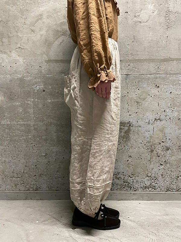 立川店/EC限定】リネンルナポケットフリルパンツ（ブラック/ベージュ