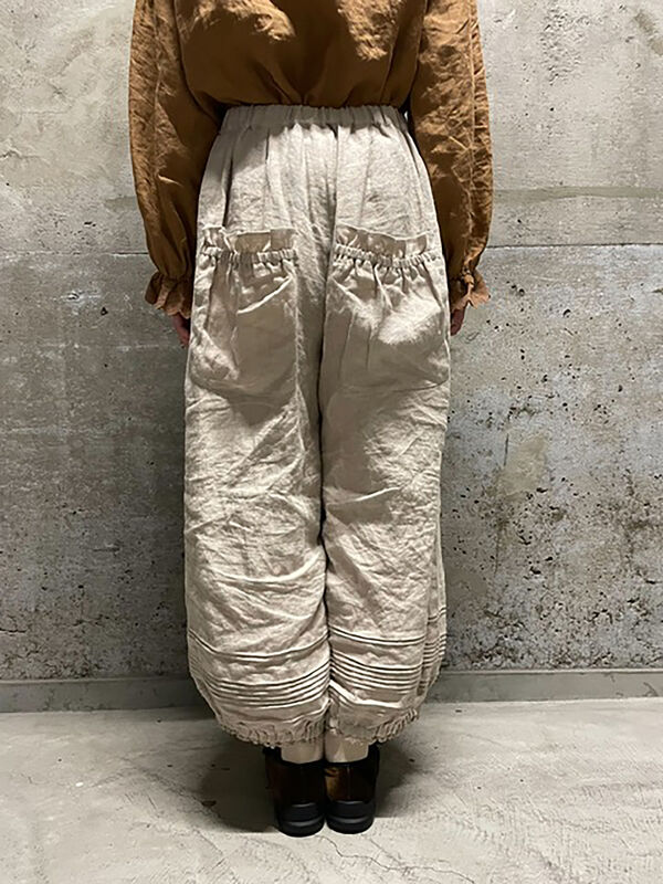 立川店/EC限定】リネンルナポケットフリルパンツ（ブラック/ベージュ