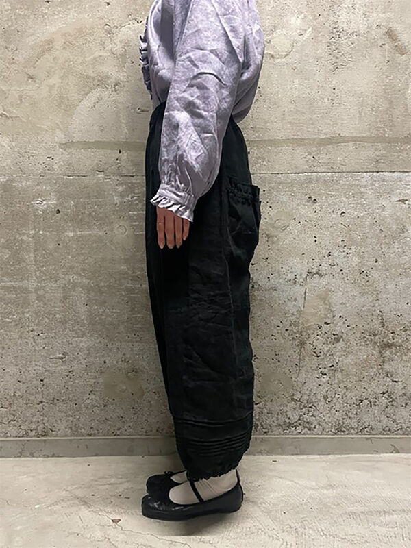 立川店/EC限定】リネンルナポケットフリルパンツ（ブラック/ベージュ