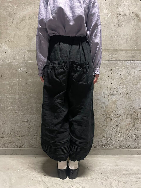 立川店/EC限定】リネンルナポケットフリルパンツ（ブラック/ベージュ